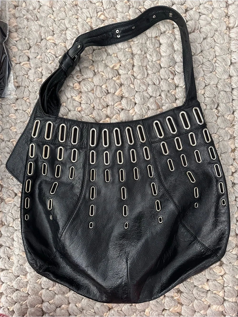 Jimmy Choo Smooth Black Leather Ramona Shoulder Bag Gold Trim